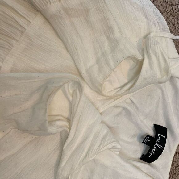 Lulus White Mini Dress Slit Peasant Trim Large Sundress Formal Wedding - Picture 4 of 9